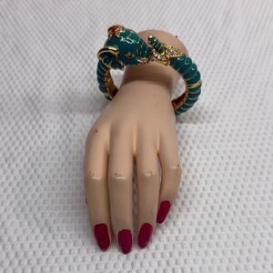 Kenneth Jay Lane Teal Raj Hinged Bangle Clamped Bracelet
